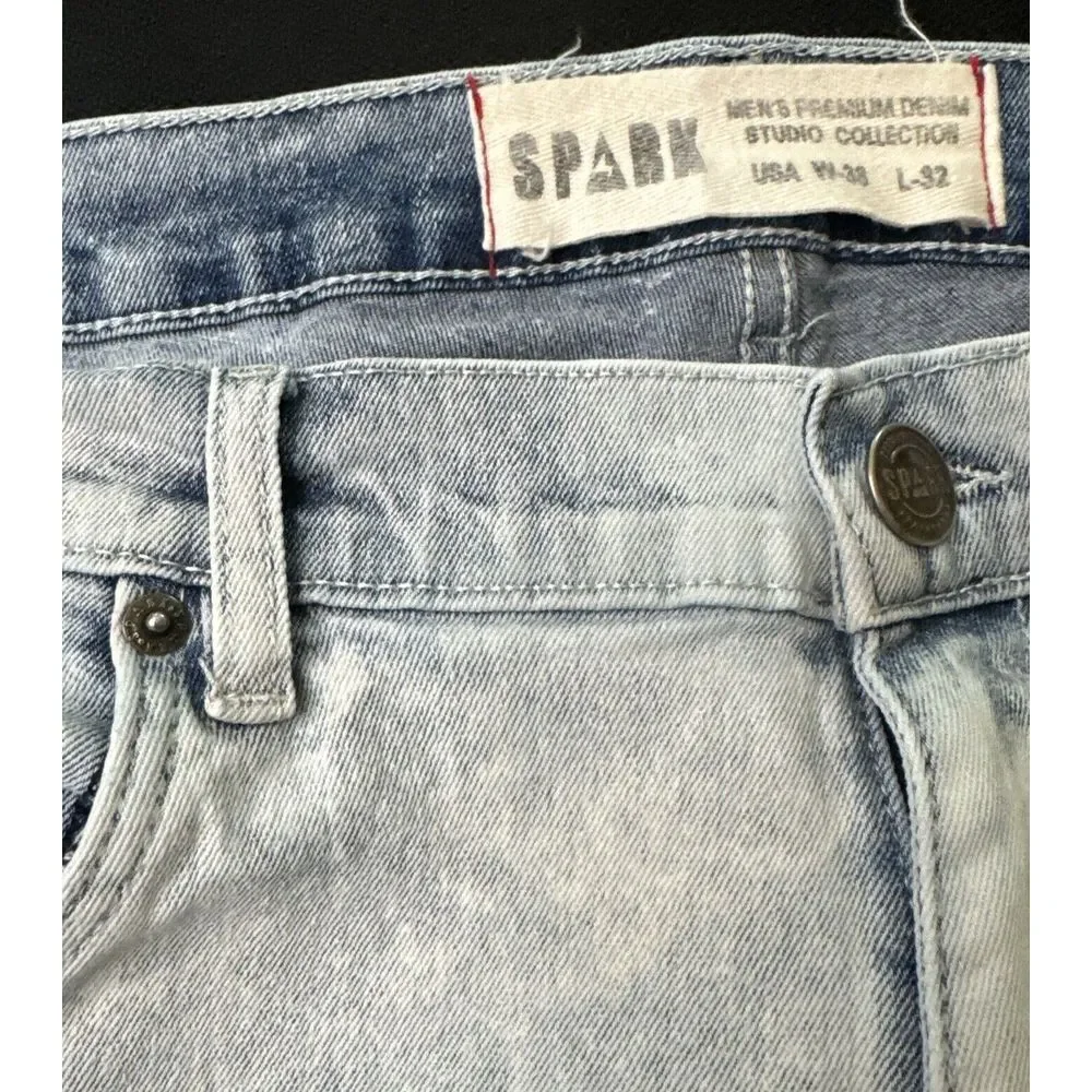 Spark Premium Denim Mens Jeans 38x32 Studio Collection‎ Ice Blue ~ FAST Shipping